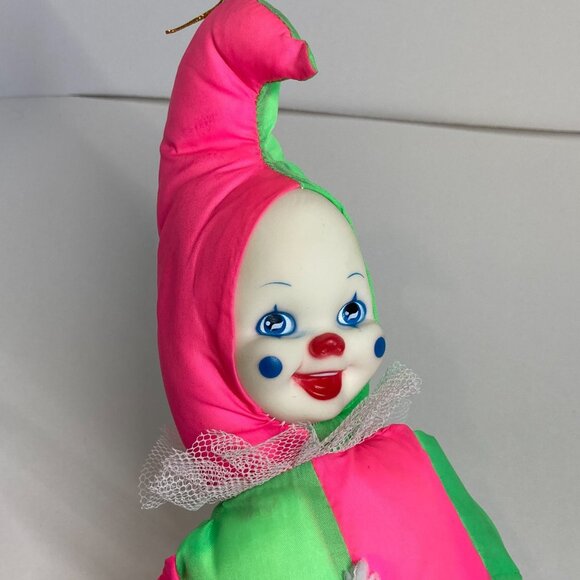 Vintage Rubber Faced Clown Plush Doll Toy Unbranded Red Green White 14" - Picture 11 of 14